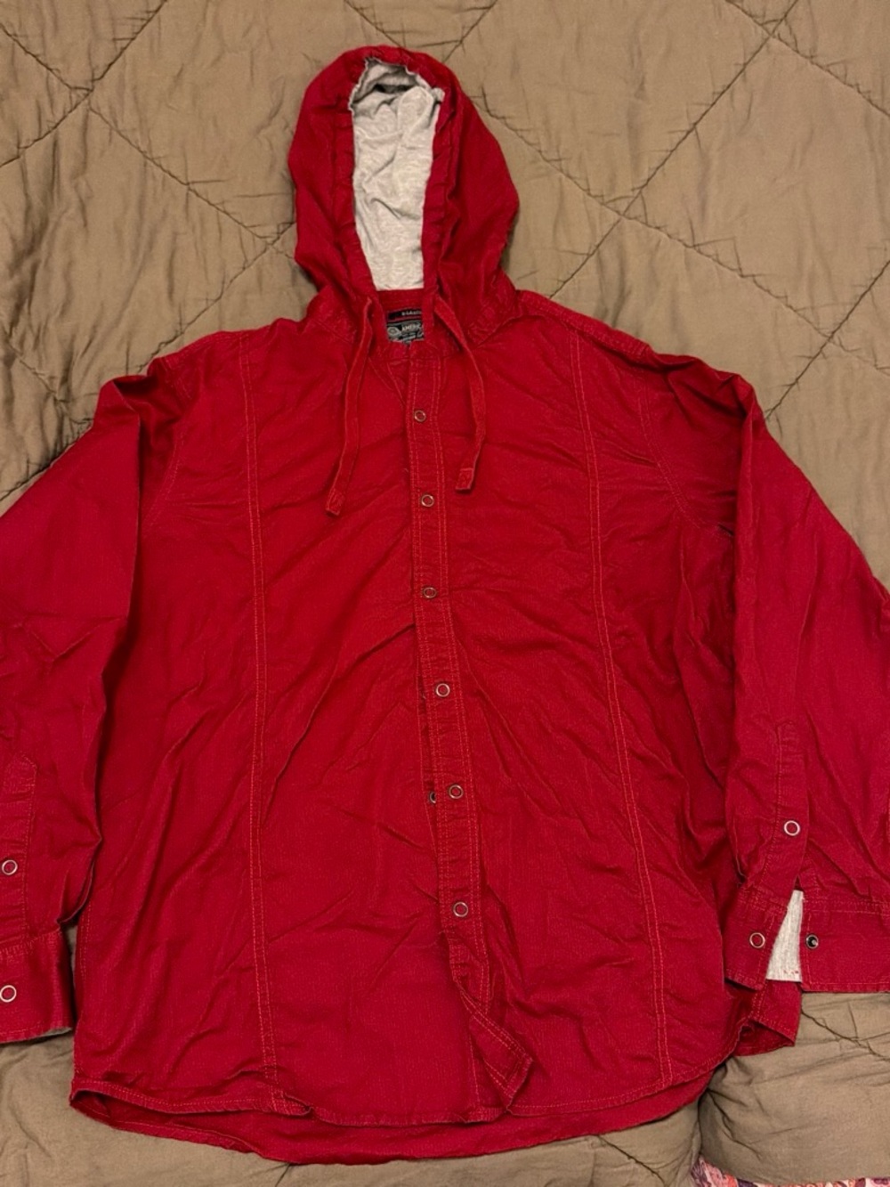 American Rag Red Hooded Button-Up Shirt Jacket